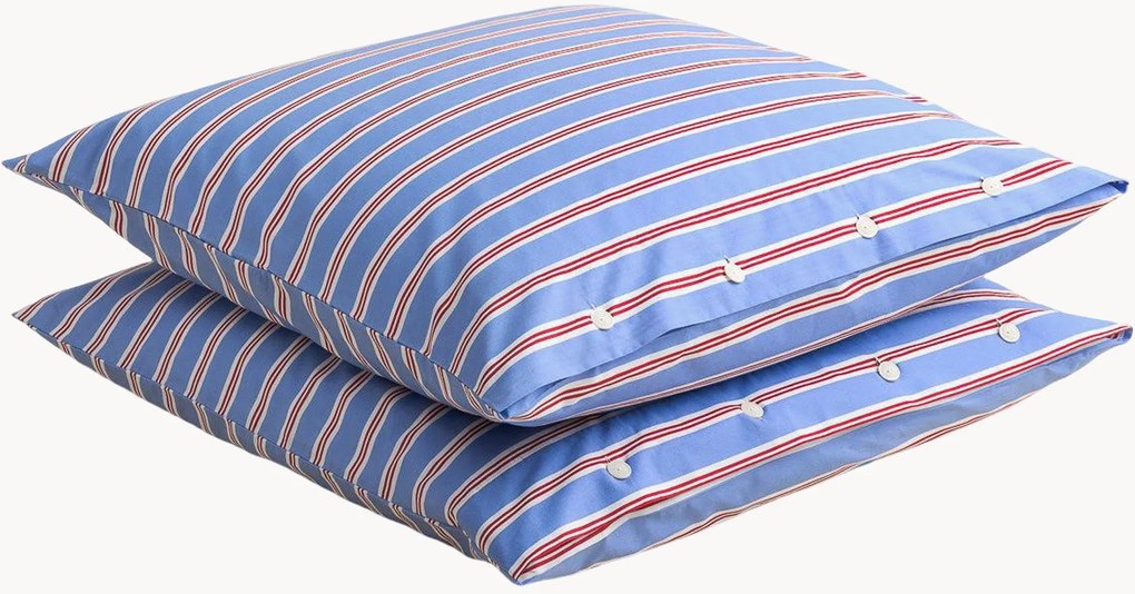 Fronhas de almofada em percal de algodão Striped Blue, conjunto de 2