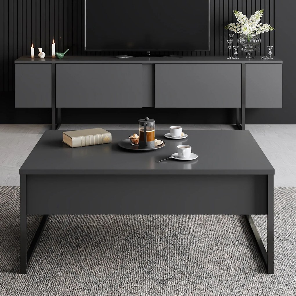 Móvel TV Luxe – Antracite Preto – 180 cm x 30 cm x 50 cm