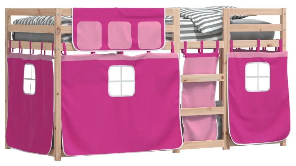 Beliche com cortinas 80x200 cm madeira de pinho maciça rosa