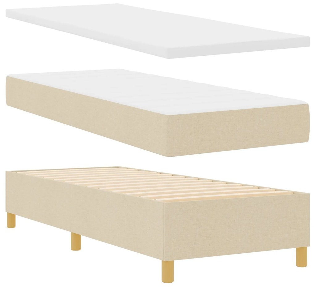 Cama Box Spring com Colchão & LED Creme 80x200 cm Tecido