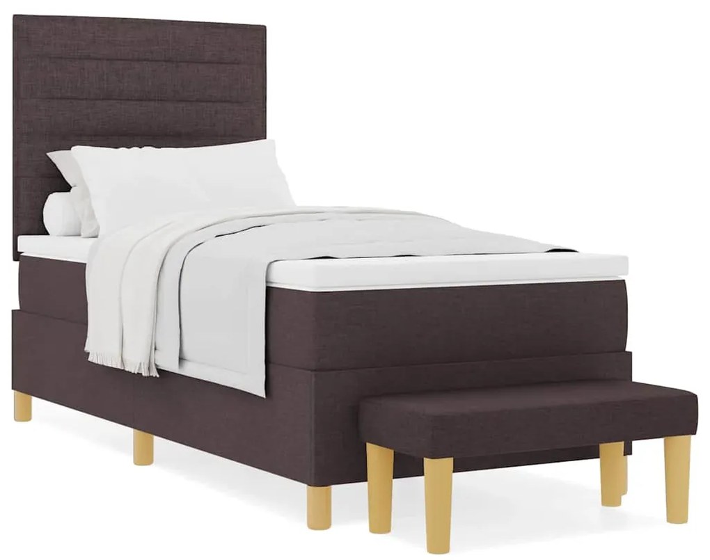 Cama Box com Colchão e Banqueta Castanho Escuro 90x200 cm Tecido