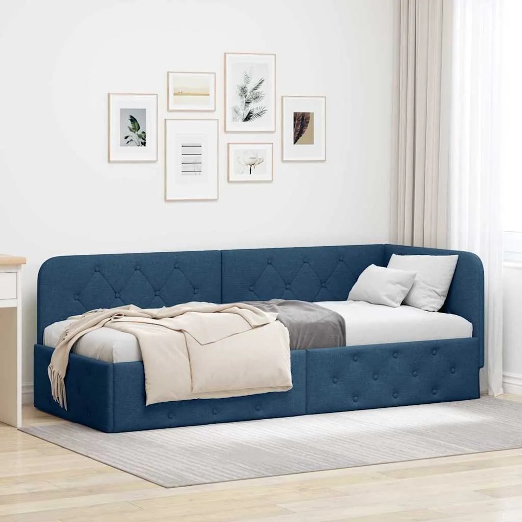 vidaXL Estrutura de Cama de Canto Azul 80 x 200 cm tecido