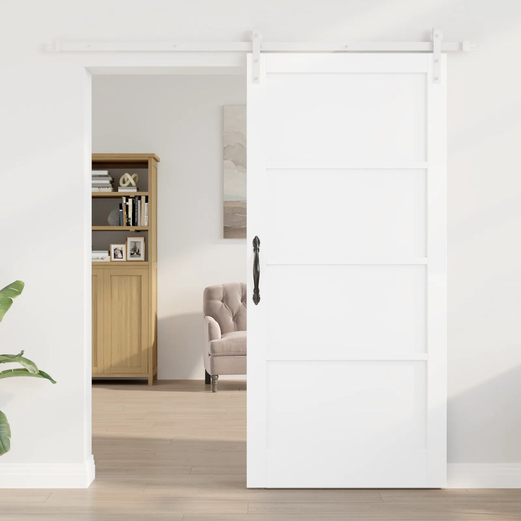 Porta Deslizante vidaXL com Conjunto de Ferragens Branco 93x202 cm Mad