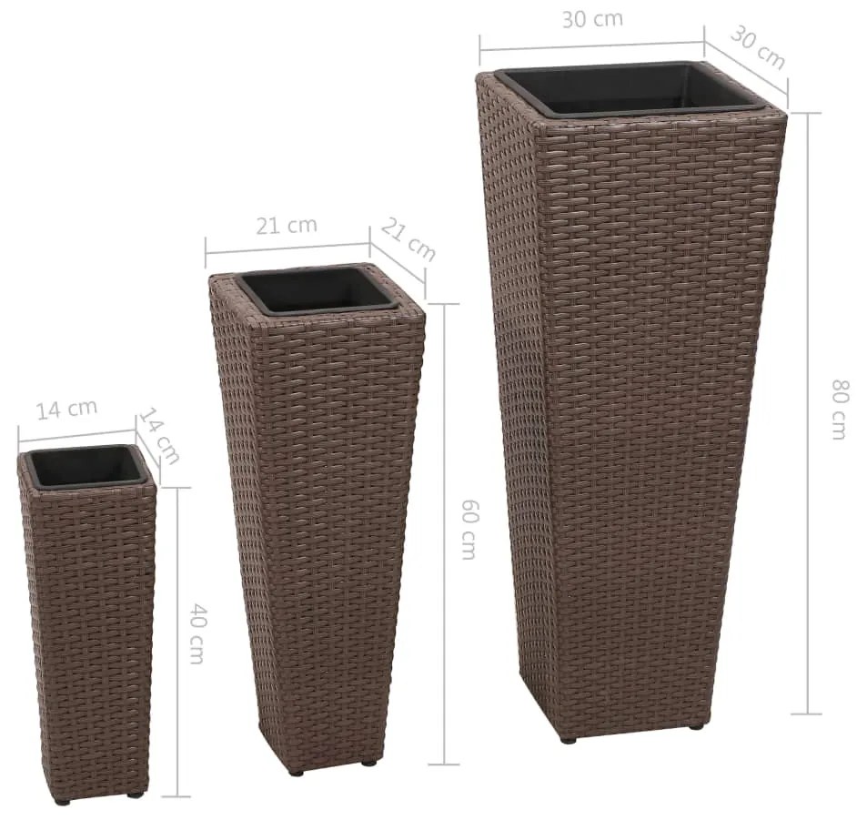 Floreiras de jardim altas 3 pcs vime PE castanho
