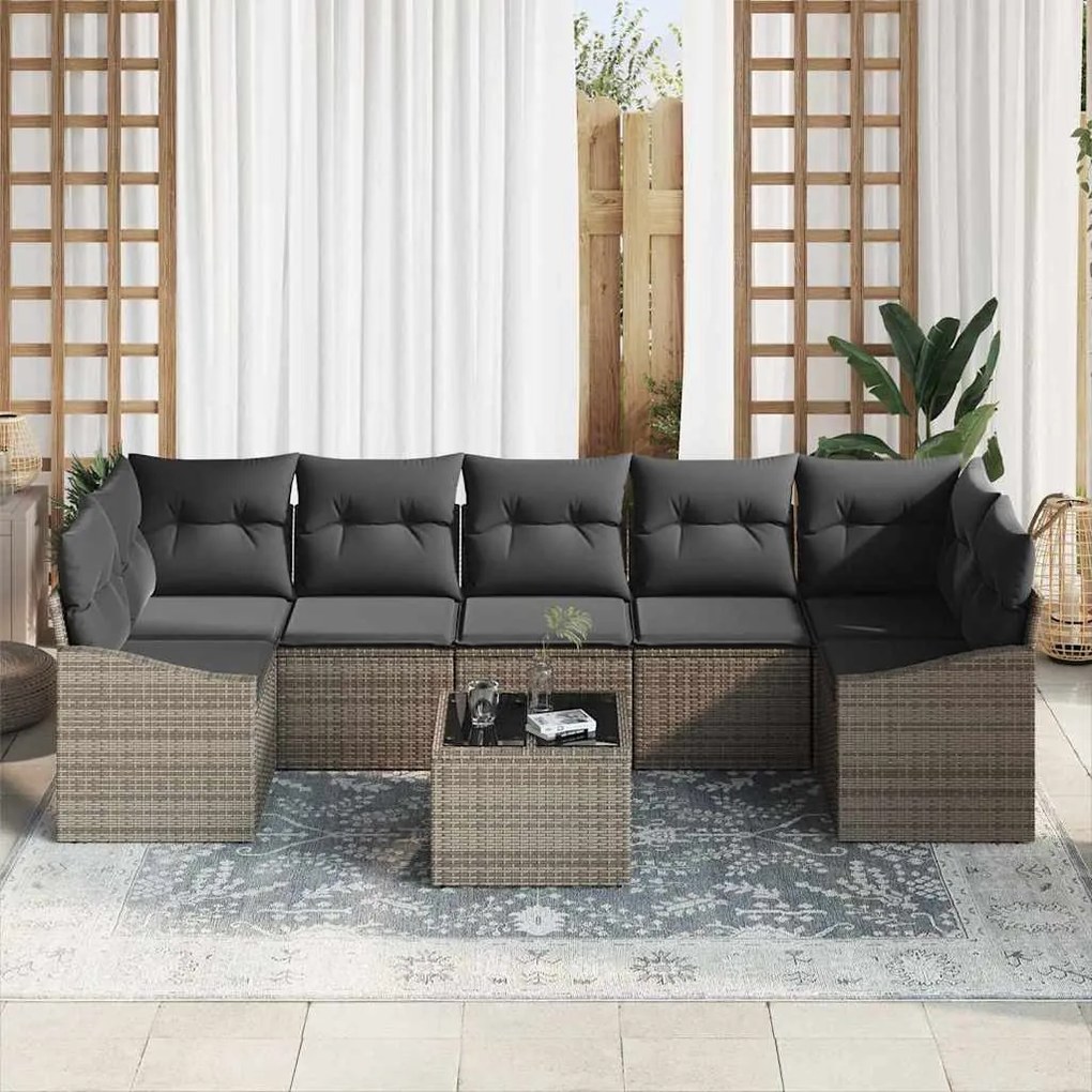 Conjunto de sofá de jardim com 8 peças e almofadas cinzas em rattan si