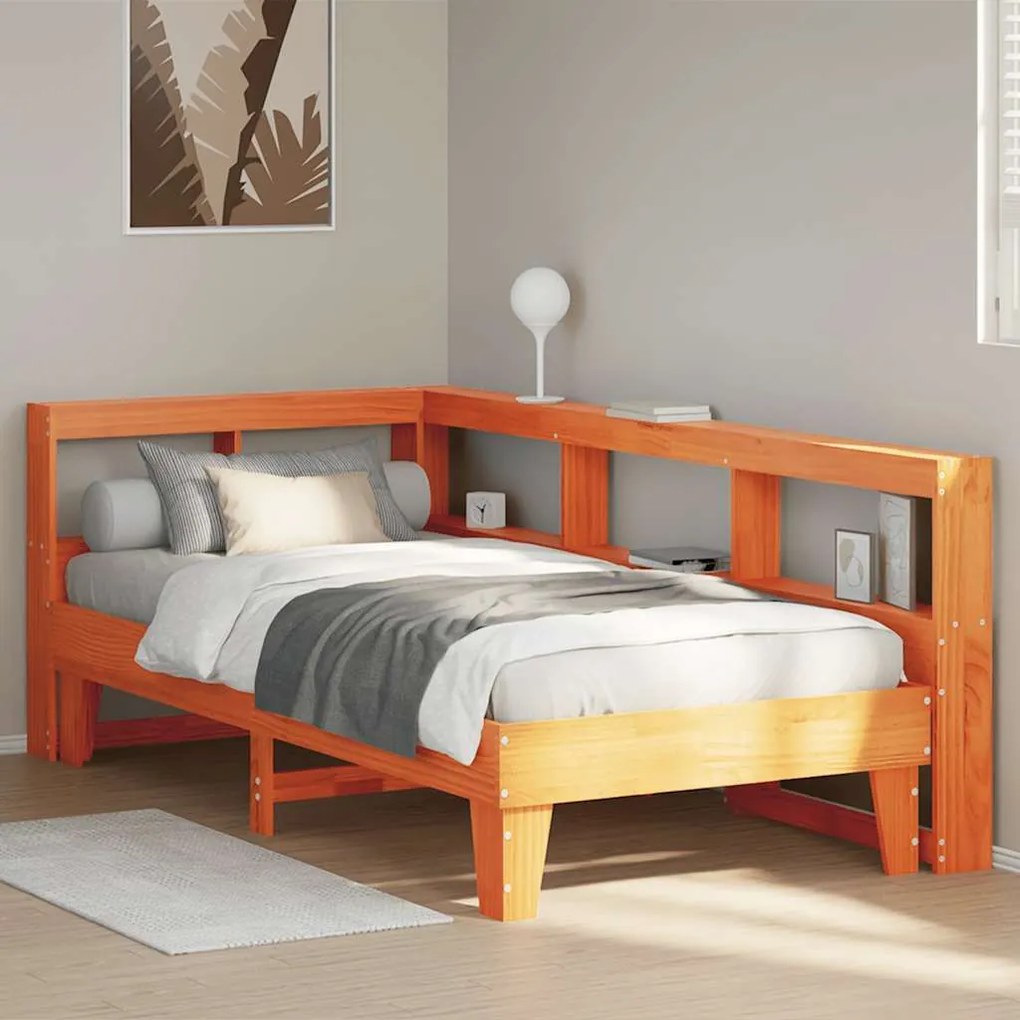 Cama c/ estante sem colchão 100x200cm pinho maciço castanho-mel
