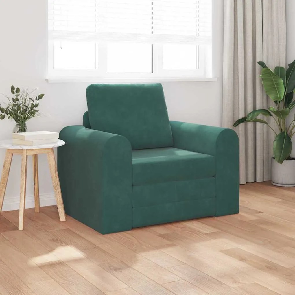 vidaXL Sofá Cama de Chão 2 em 1 Verde Escuro 98x71x83 cm Veludo
