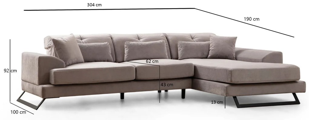 ****
Sofá de Canto Frido – Cinzento Claro – 190 cm x 304 cm
**