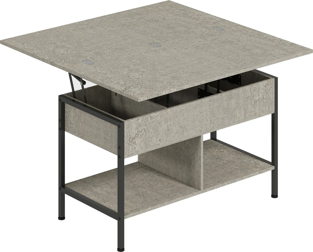 HOMCOM Mesa de centro elevável e extensível, mesa de sala com compartimento escondido prateleiras abertas, 98x49x55cm, cinza | Aosom Portugal