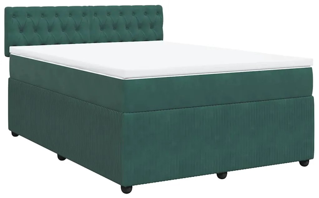 Cama com molas/colchão 160x200 cm veludo verde-escuro