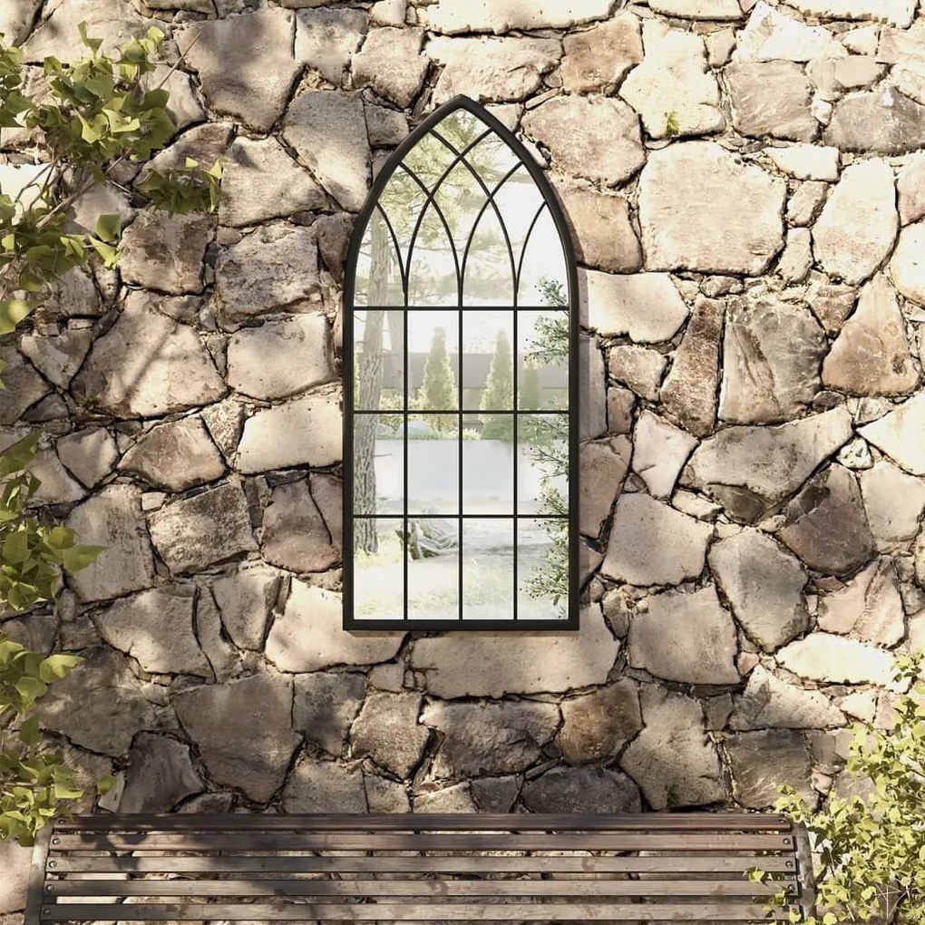 vidaXL Espelho de jardim p/ uso exterior ferro 100x45 cm preto