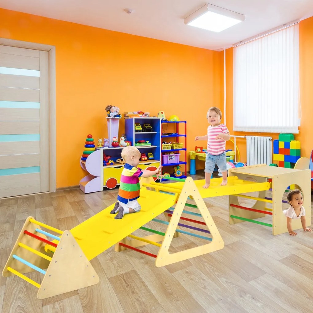 Conjunto de escalada infantil 5 em 1 com parque infantil de madeira natural