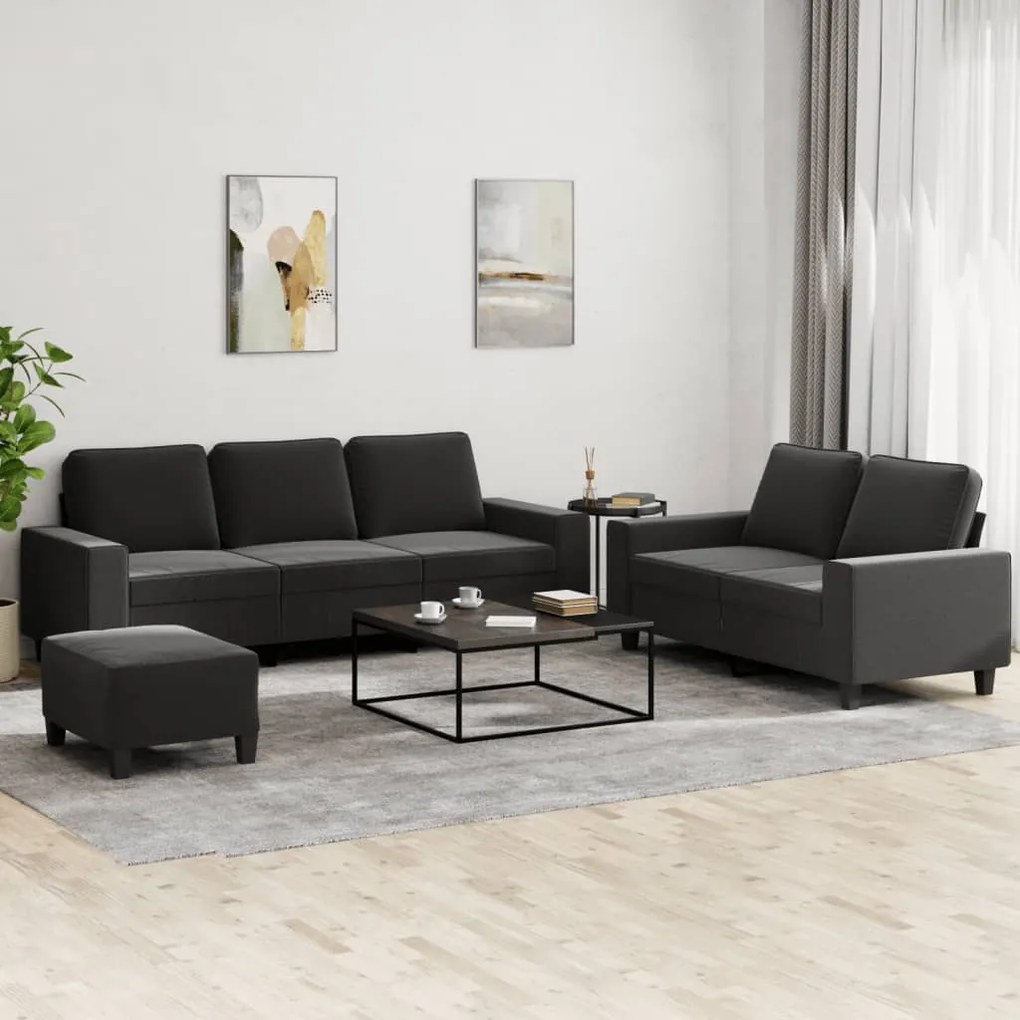 3 pcs conjunto de sofás tecido preto