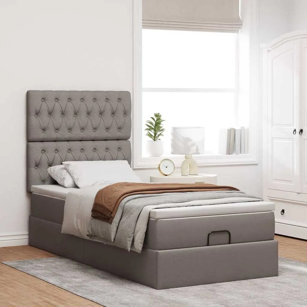 Cama otomana com colchão 100x200 cm tecido cinza