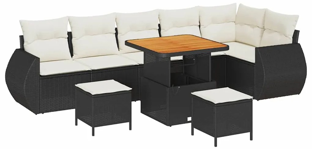Conjunto de Sofá de Jardim vidaXL com Almofadas Preto Rattan Poliéster