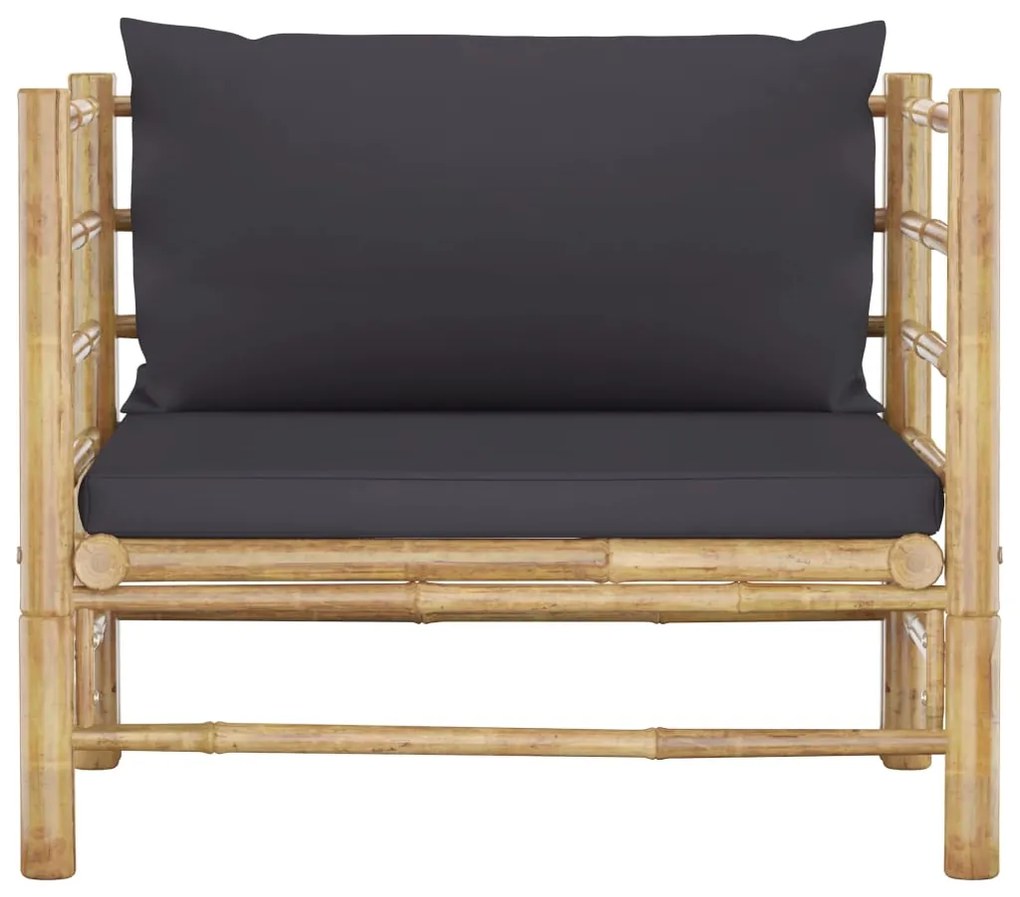 7 pcs conj. lounge jardim em bambu c/ almofadões cinza-escuro