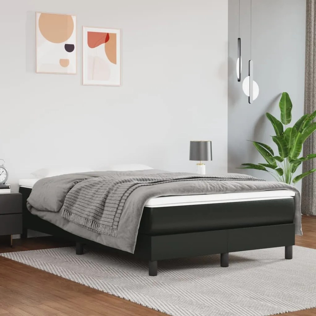vidaXL Estrutura de cama com molas 120x200 cm couro artificial preto