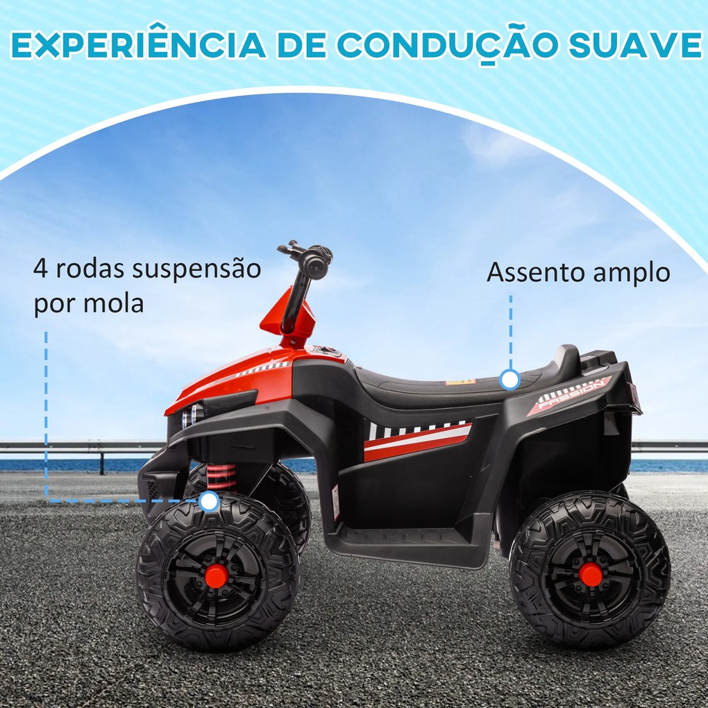 Moto 4 elétrica para Crianças com Bateria 12V Faróis e Música Carga 30 kg 85x55,5x62 cm Vermelho