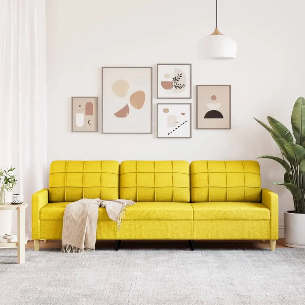 Sofá de 3 lugares 210 cm tecido amarelo-claro