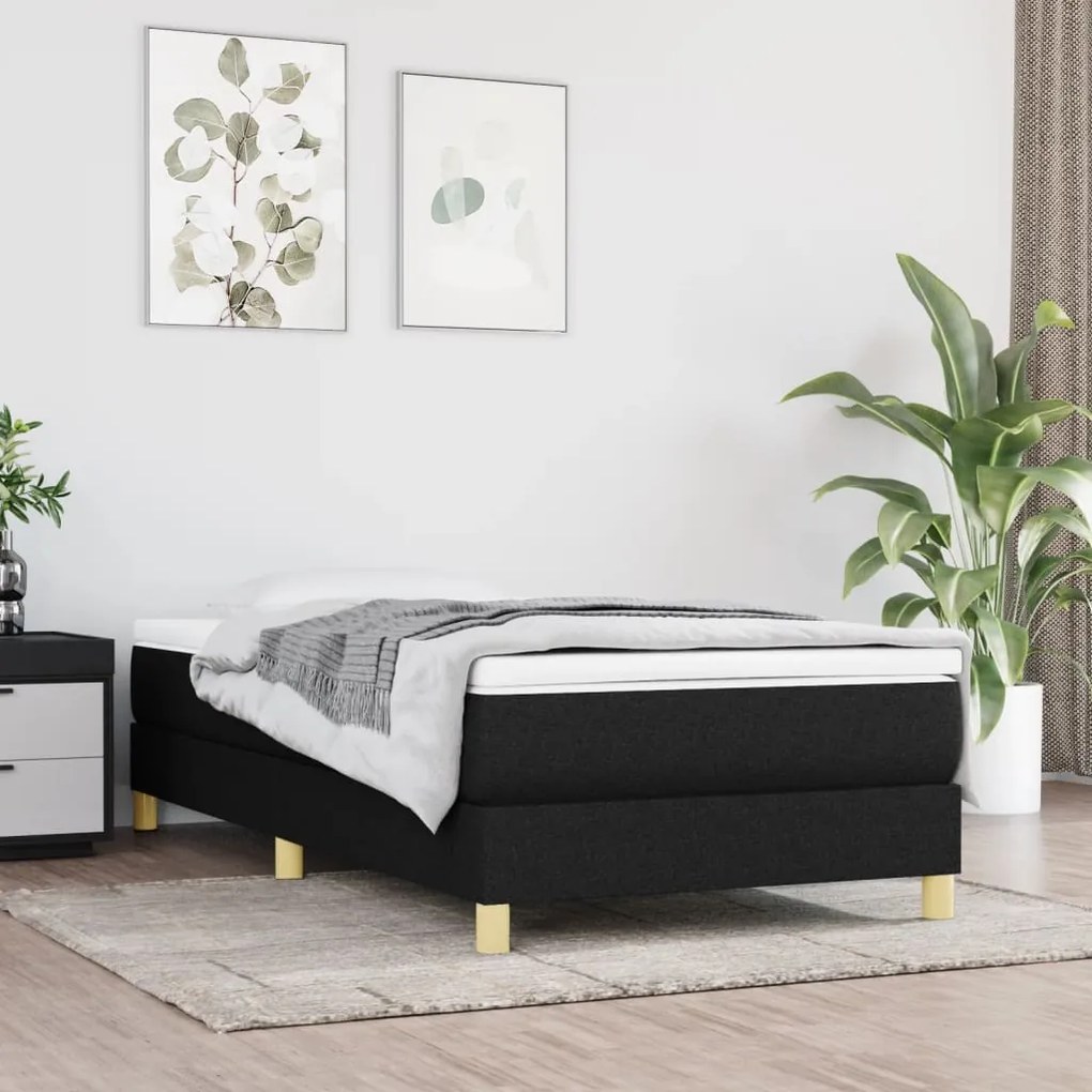 vidaXL Estrutura de cama com molas 90x190 cm tecido preto