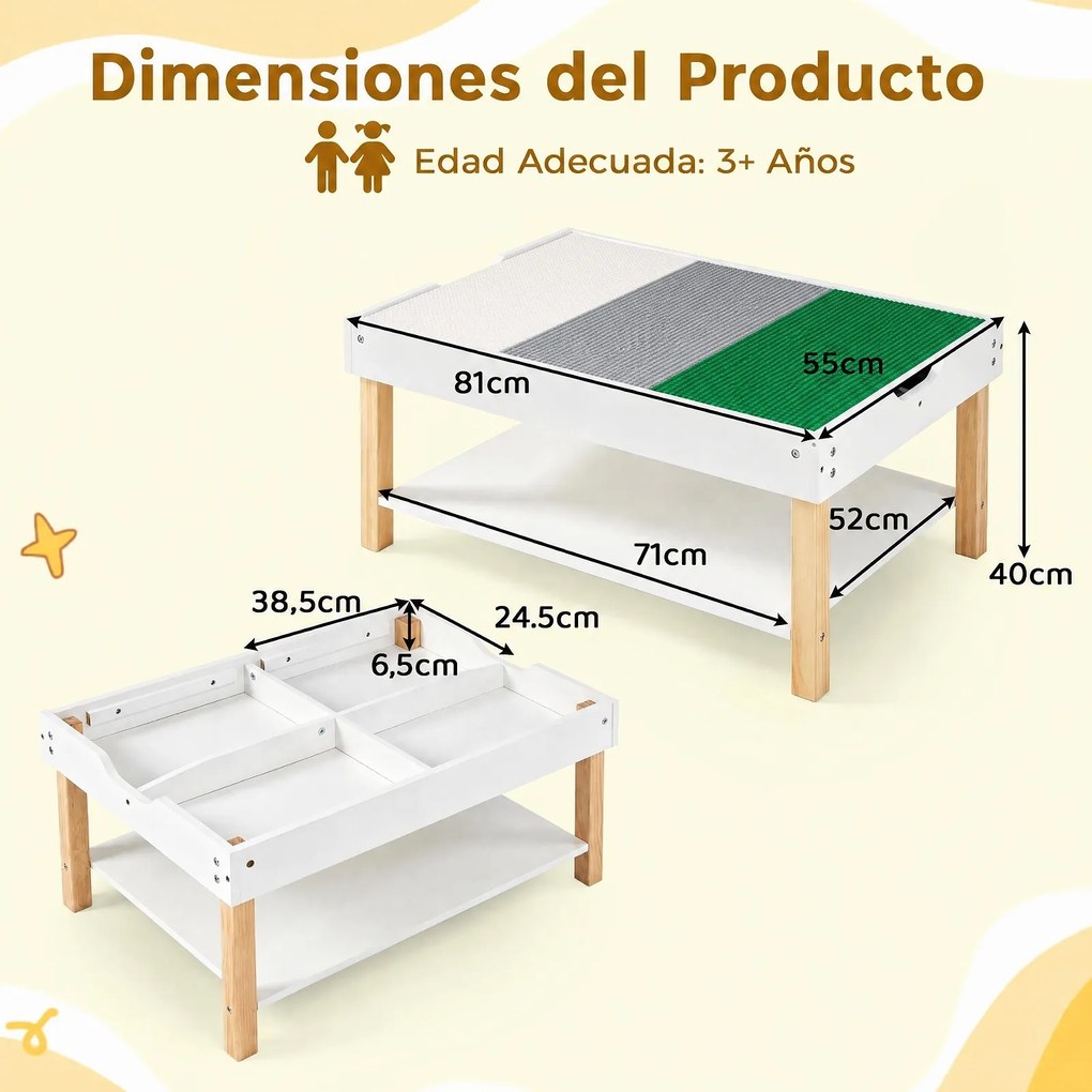 Mesa Infantil de Atividades, 81 x 55 x 40 cm, Tampo Reversível 2 em 1, Branco