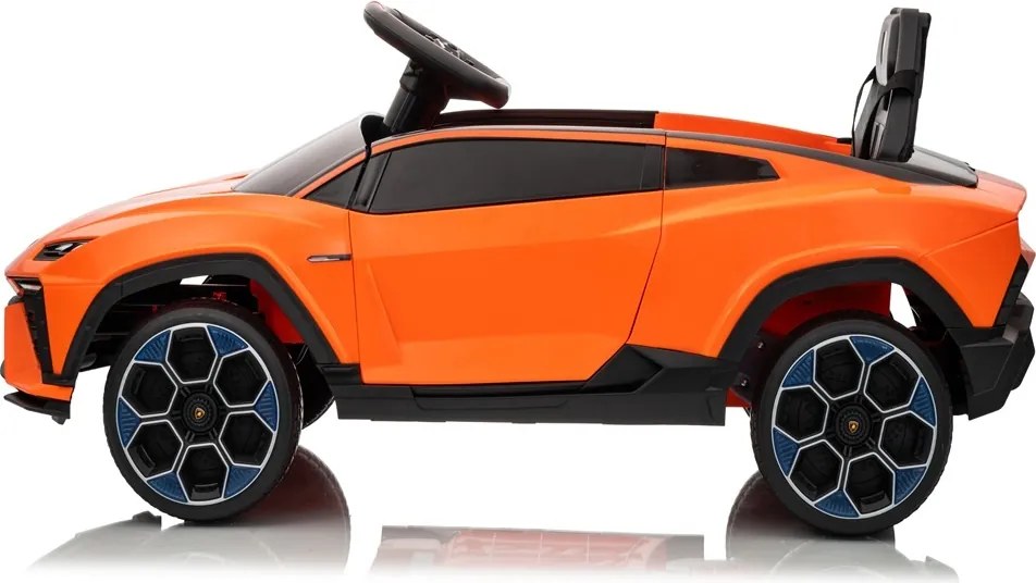 Carro elétrico para crianças Lamborghini Lanzador 12V Pneus em borracha maciça, banco em pele sintética Laranja