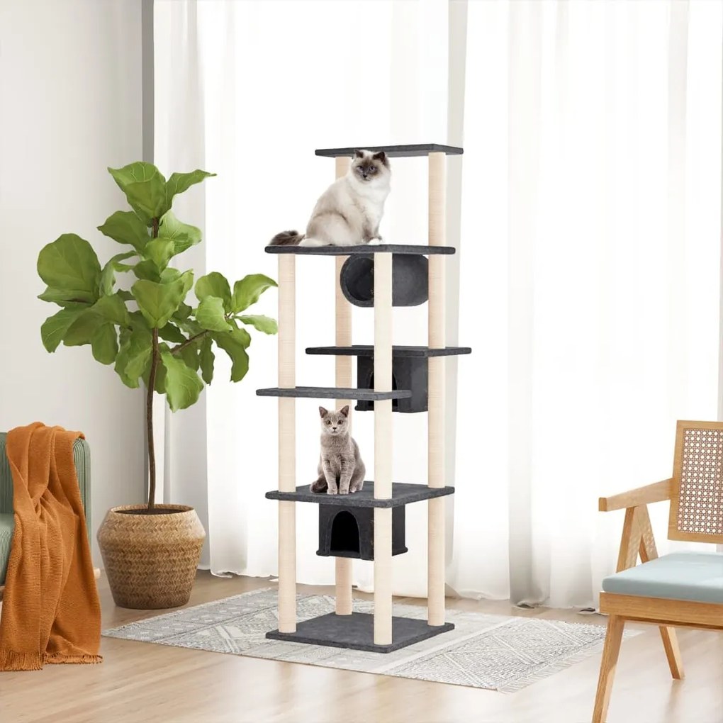 vidaXL Árvore p/ gatos c/ postes arranhadores sisal 169cm cinza-escuro