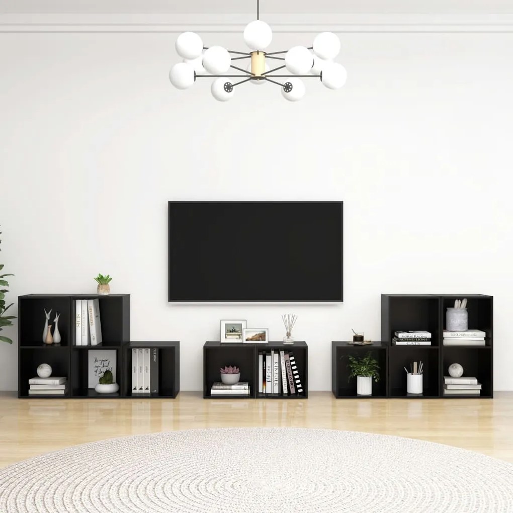 vidaXL 8 pcs conjunto de móveis de TV contraplacado preto