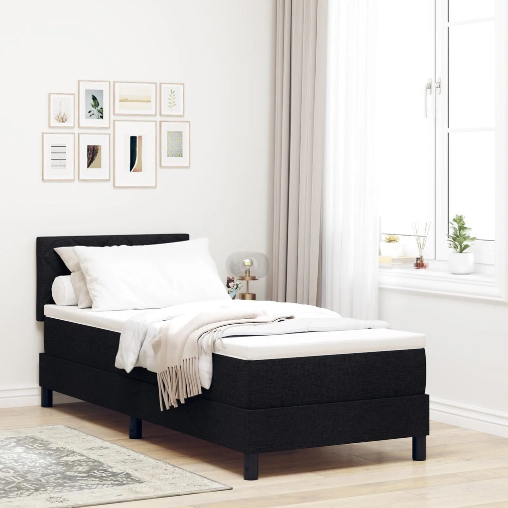 Cama Box Spring com Colchão Preta 80x200 cm Tecido