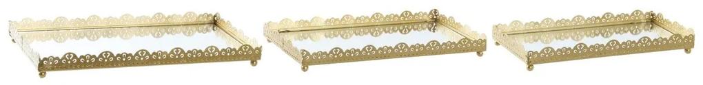 Jogo de Bandejas DKD Home Decor Espelho Dourado Metal Oriental (24 x 14 x 4 cm)
