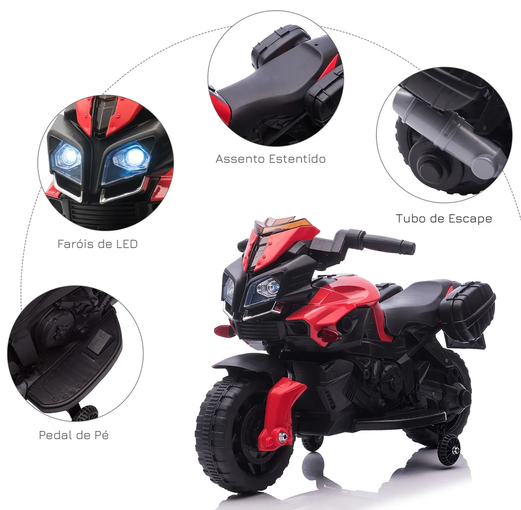 HOMCOM Moto Elétrica para Crianças a partir de 18 Meses 6V com Faróis  Buzina 2 Rodas de Equilibrio Velocidade Máx. de 3km/h Motocicleta de  Brinquedo 88,5x42,5x49cm Vermelho