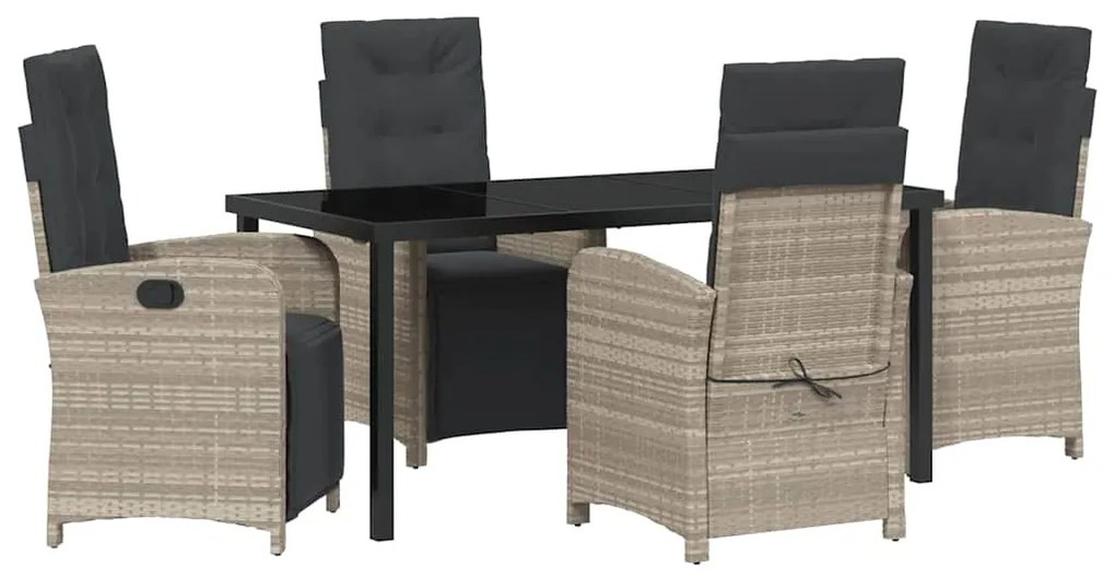 Conjunto de Jantar com 5 Peças e Almofadas Cinza Claro em Rattan Sinté