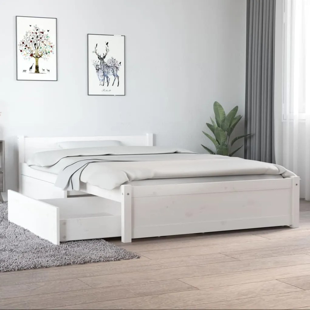 vidaXL Estrutura de cama c/ gavetas 120x190cm pequena casal branco