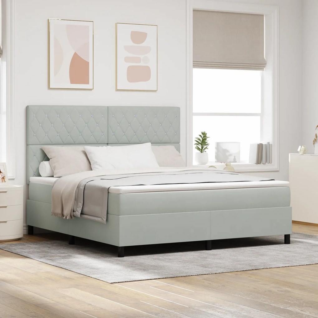 vidaXL Cama Box com Colchão &amp; Luz LED Cinza Claro 180x200 cm Veludo