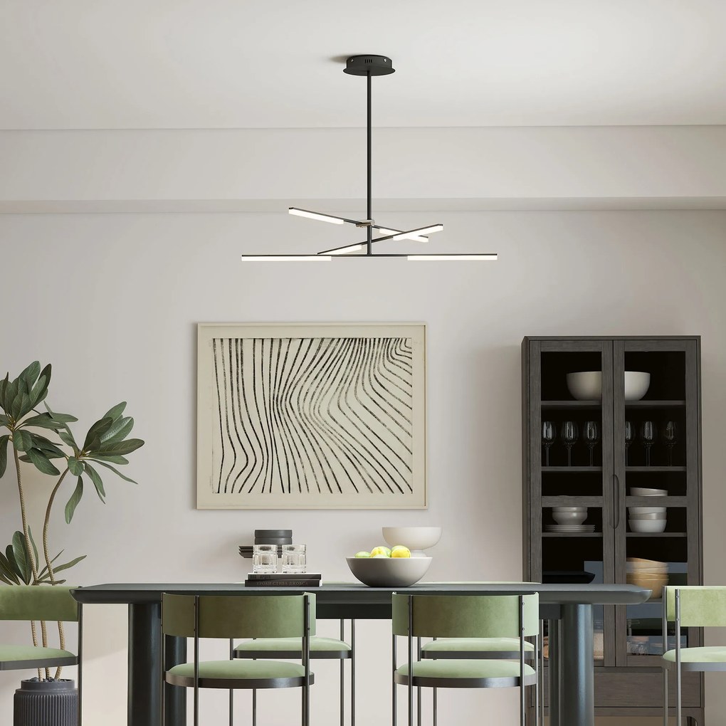 Candeeiro Suspenso Moderno Candeeiro de Teto LED com Ângulo de Luz Ajustável Tela de Acrílico Ø100x79 cm Preto