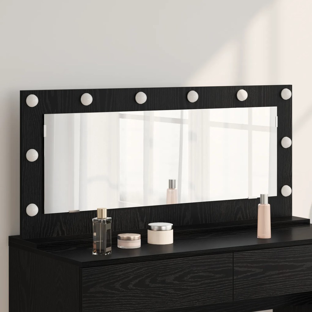 vidaXL Espelho de Vaidade com Luzes LED Carvalho Preto 100x45x18 cm