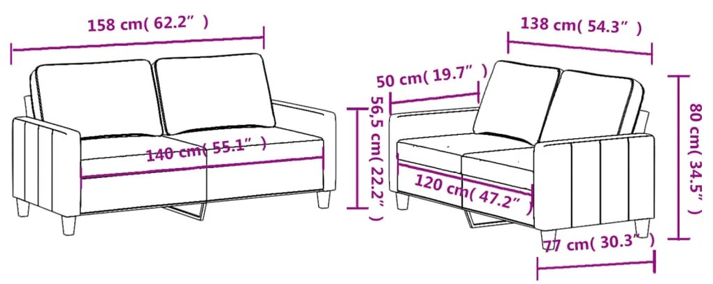 2 pcs conjunto de sofás com almofadões tecido cinzento-claro