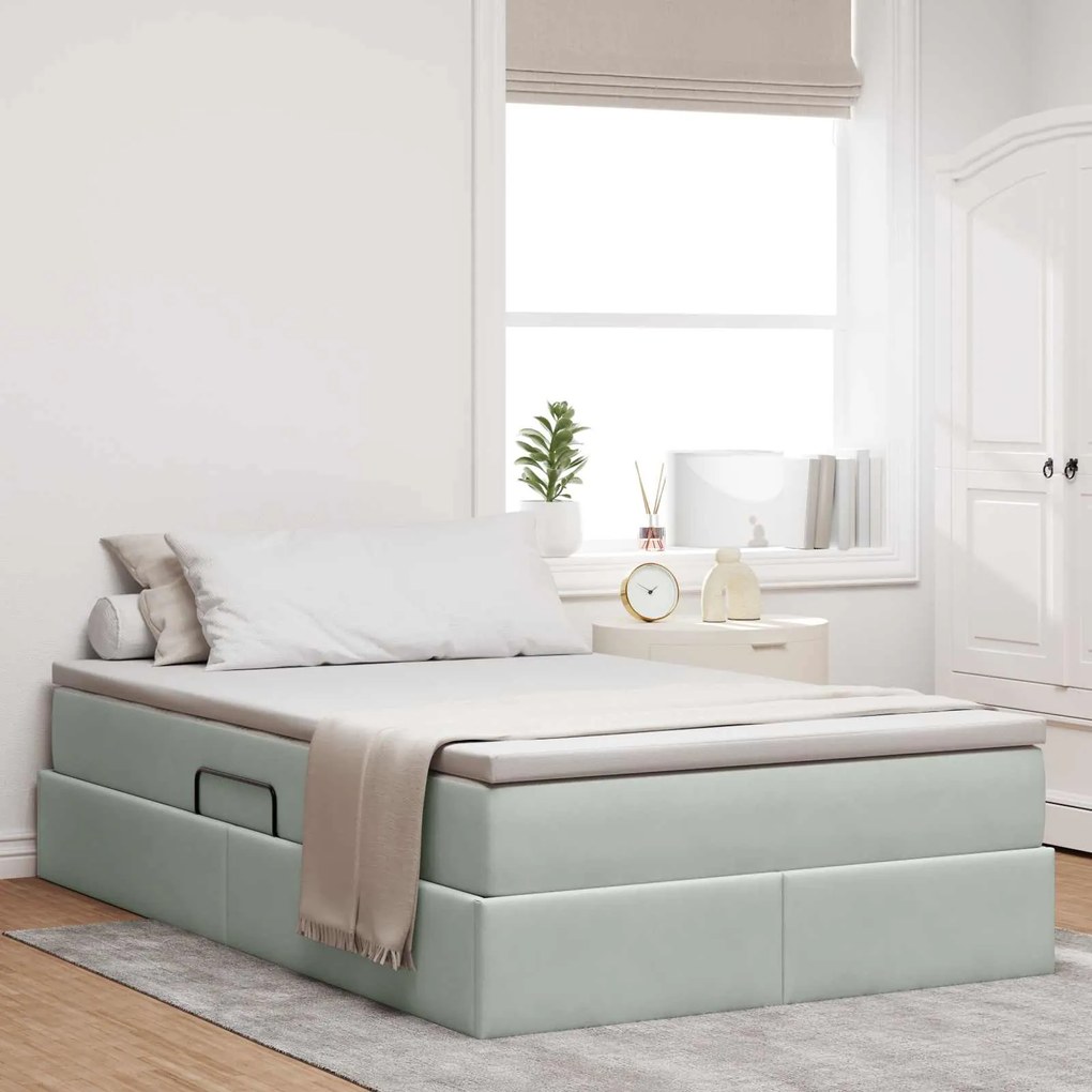 vidaXL Cama com arrumação e colchão Cinzento-claro 120 x 190 cm Veludo