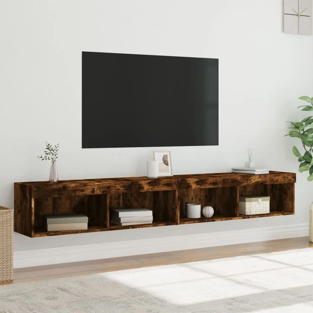 Móveis de TV com luzes LED 2 pcs 100x30x30 cm carvalho fumado