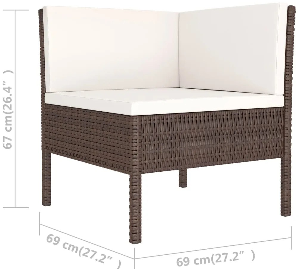 6 pcs conjunto lounge jardim c/ almofadões vime PE castanho