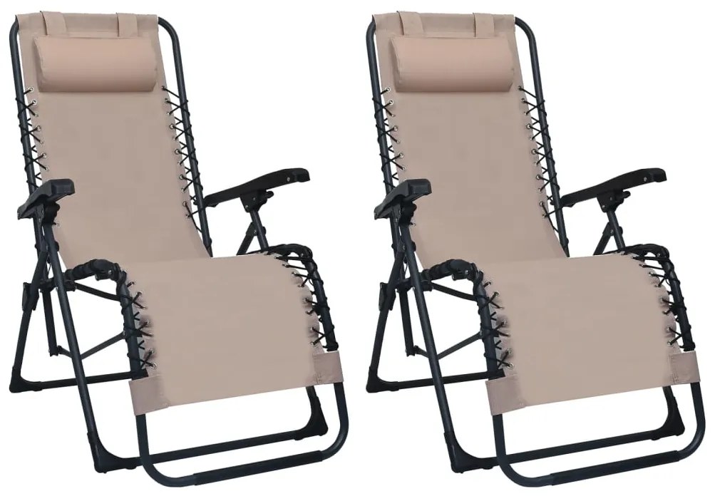 vidaXL Cadeiras de pátio dobráveis 2 pcs textilene cinza-acastanhado