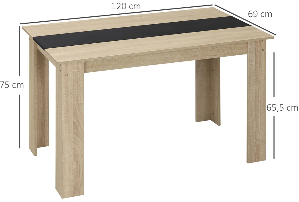 Mesa de Sala de Jantar para 4-6 Pessoas Estilo Moderno com Bancada de Melamina de Madeira Carga 50 kg 120x69x75 cm Madeira e Preto