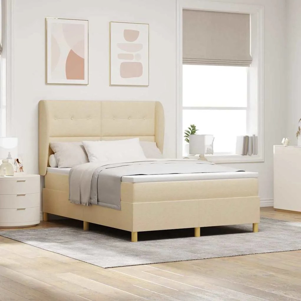 Cama Box Spring vidaXL com Colchão Creme 140x200 cm Tecido