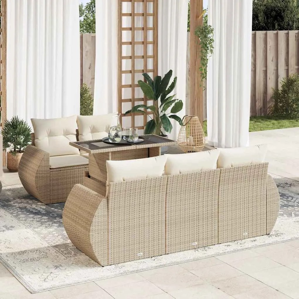 vidaXL 6 pcs conjunto de sofás p/ jardim com almofadões vime PE bege