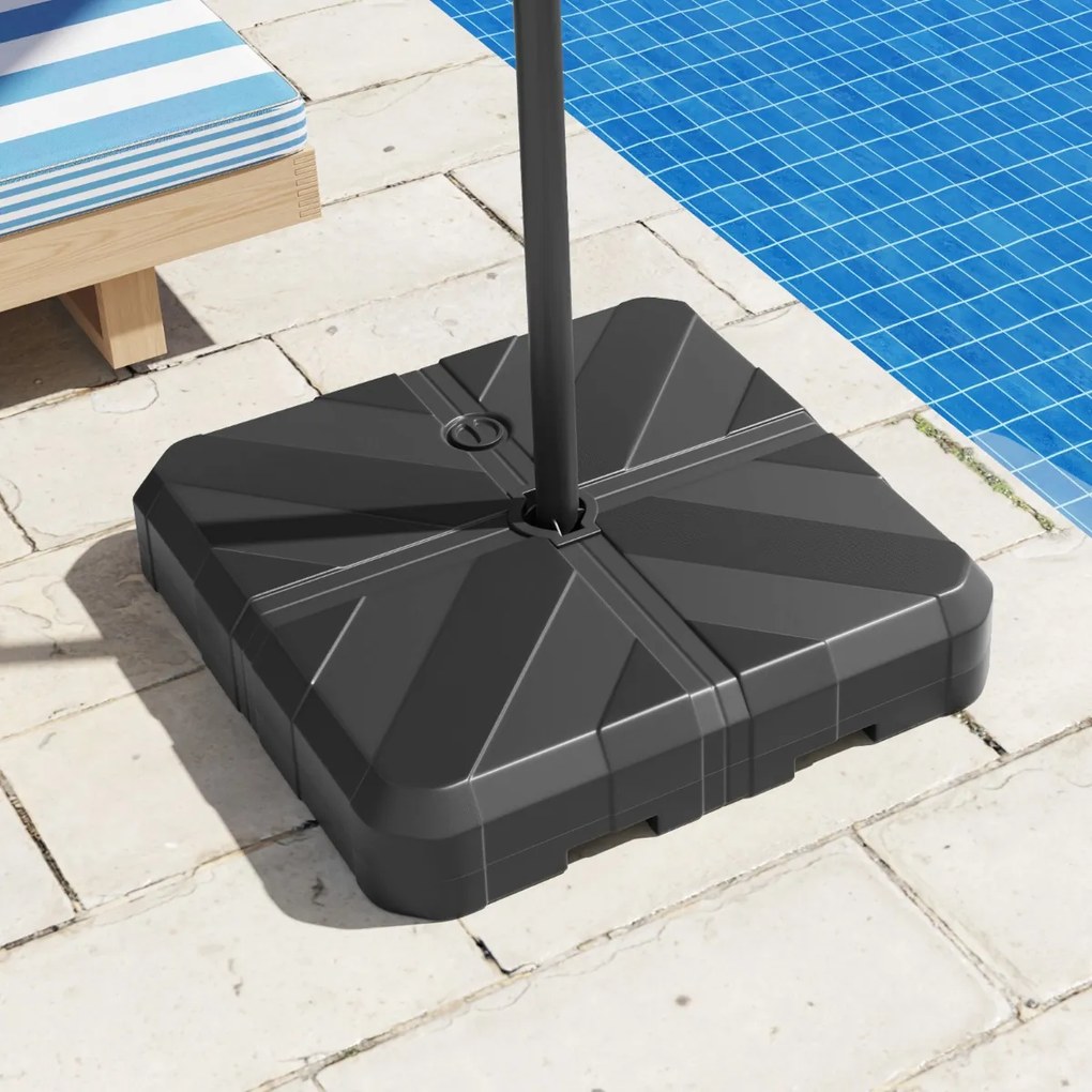 Base para guarda-sol de 45 litros / 60 kg, enchível com água ou areia, 67 x 67 x 13 cm