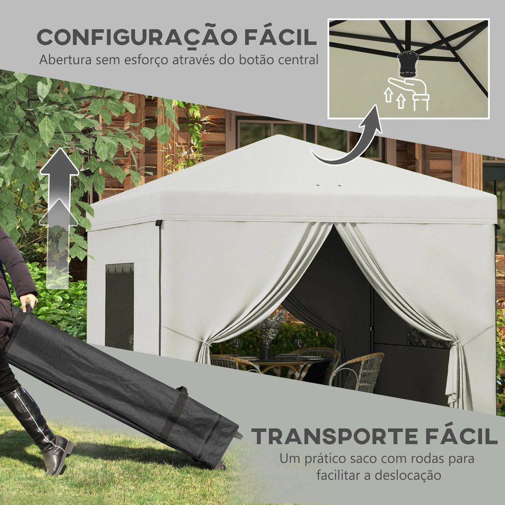 Tenda Dobrável 3x3 m Tenda de Jardim com 4 Paredes Laterais 2 Janelas