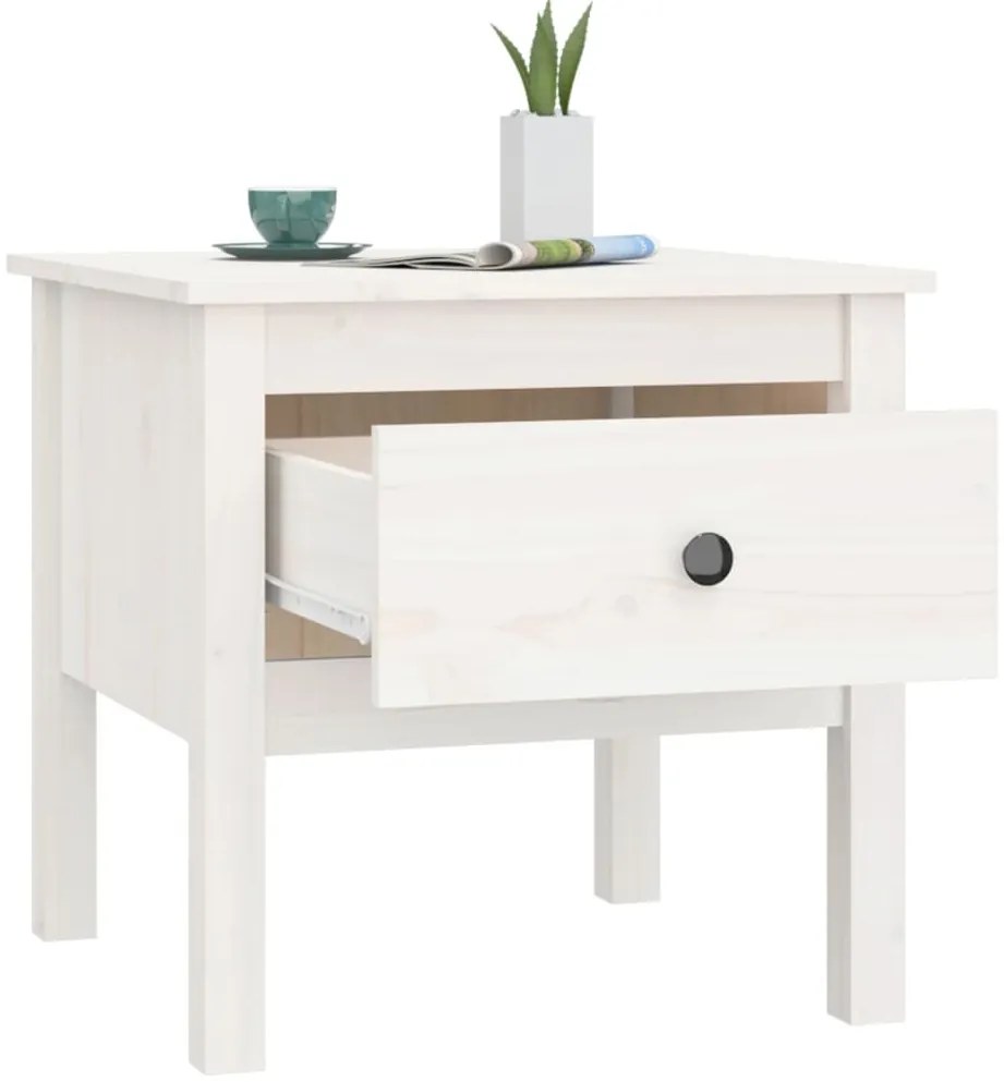 Mesas de apoio 2 pcs 50x50x49 cm madeira de pinho maciça Branco