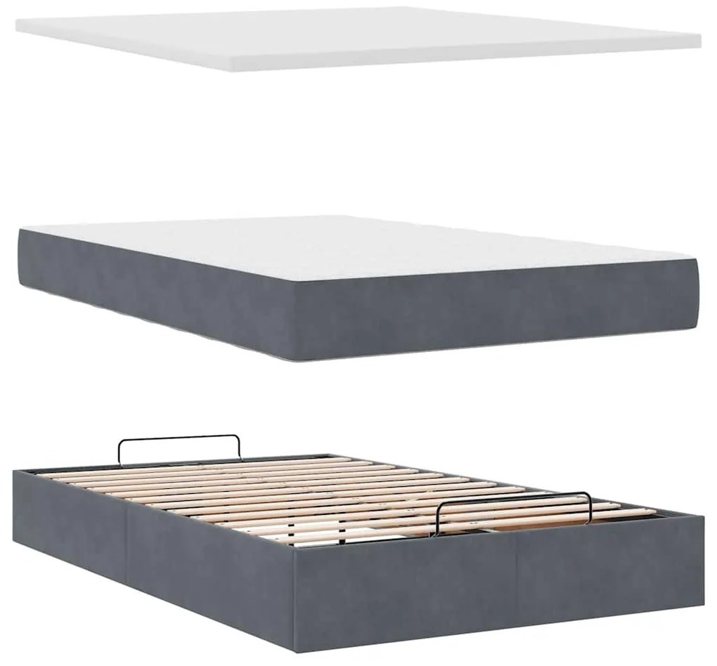 Cama otomana com colchão &amp; LEDs 120x190cm veludo cinza-escuro