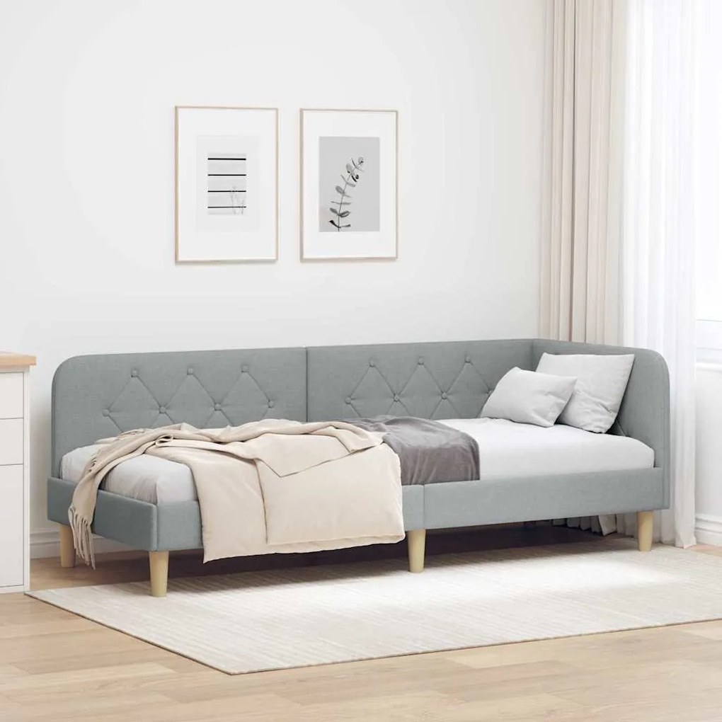 vidaXL Estrutura de Cama de Canto Cinzento-claro 80 x 200 cm tecido