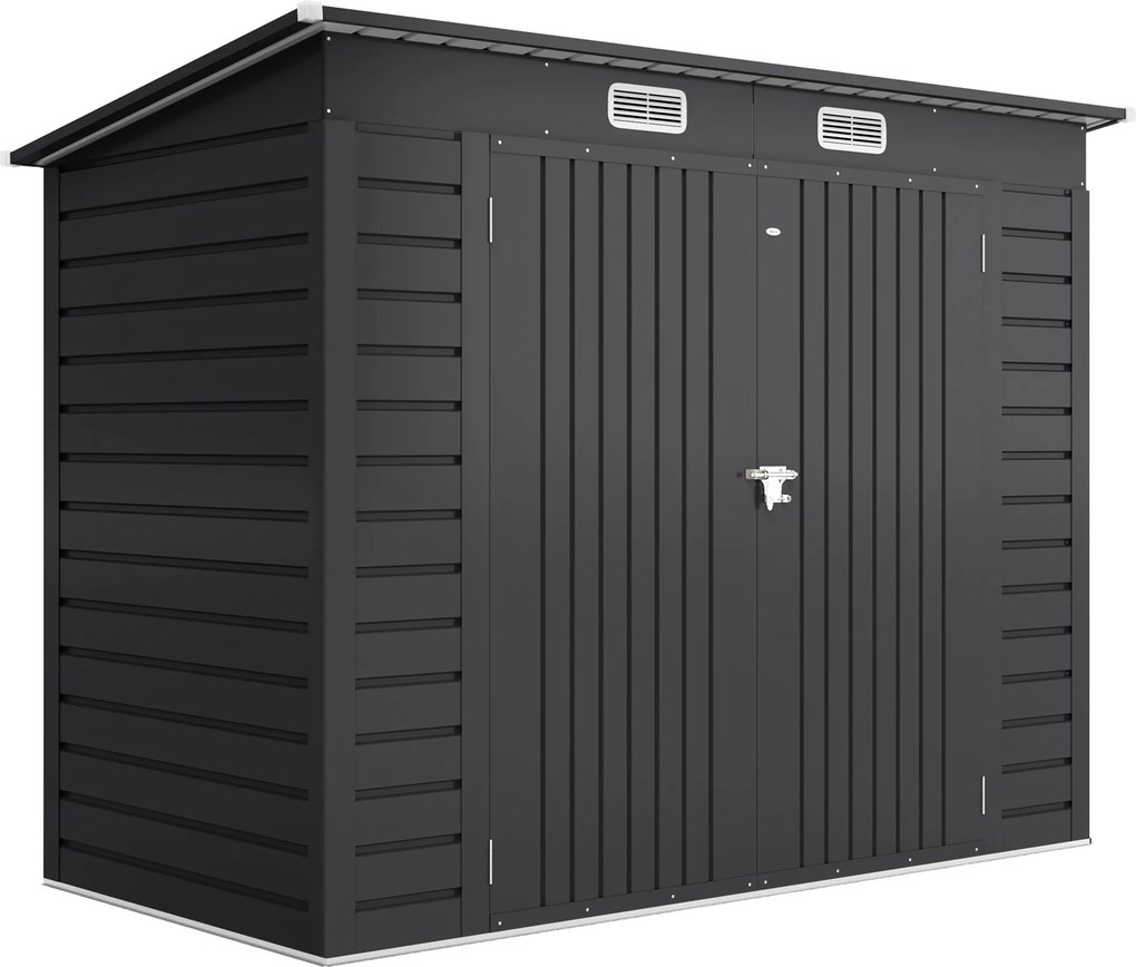 Outsunny Abrigo de Jardim 2,7 m² 249x121x183 cm Abrigo de Exterior com Porta Dupla 2 Ventilaç4oes e Trava Abrigo para Pátio Cinza | Aosom Portugal
